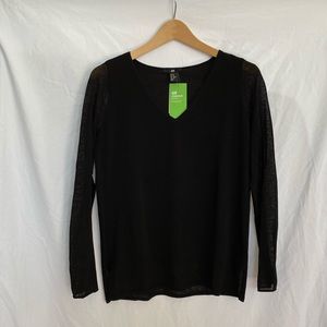 H&M Black Semi-Sheer Sleeves V-Neck Sweater
